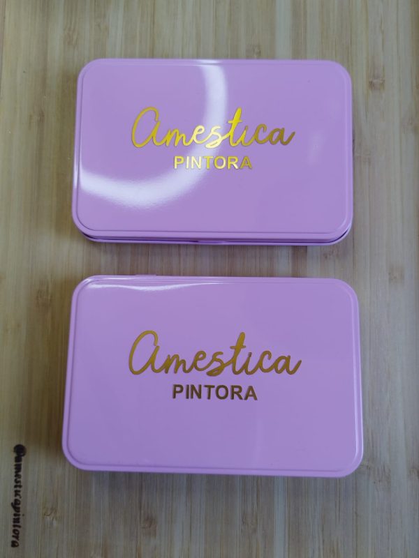 Caja Rosada vacia capacidad 28 acuarelas con logo - Imagen 4